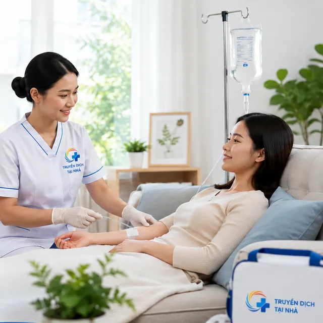 Điều dưỡng Doctor Happy truyền dịch bù nước cho người bệnh tại nhà