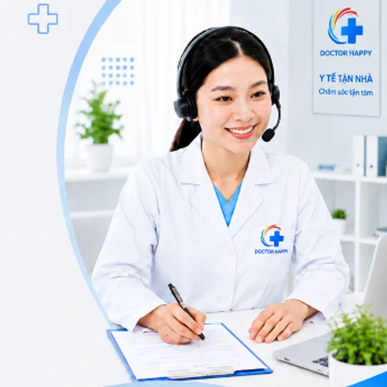 Doctor Happy staff taking a call to book a home doctor visit or IV drip